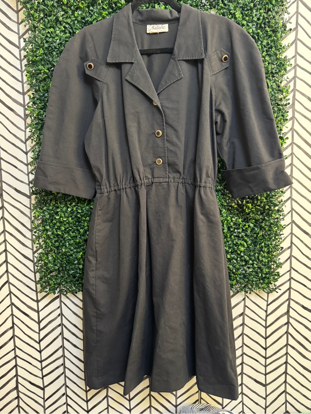 Black Button-Front trench style Midi Dress-11/12